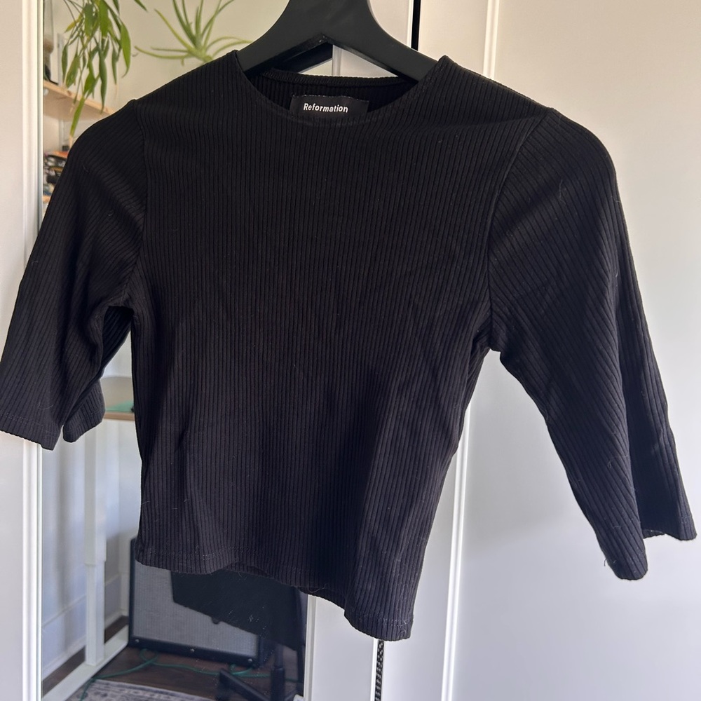 Reformation Charcoal Ribbed Knit Top